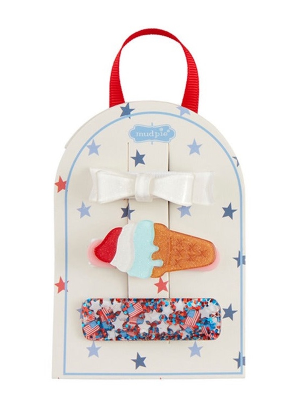 Mud Pie Sparkle Star & Confetti Popsicle Bow Clip Set - Red, Blue, White